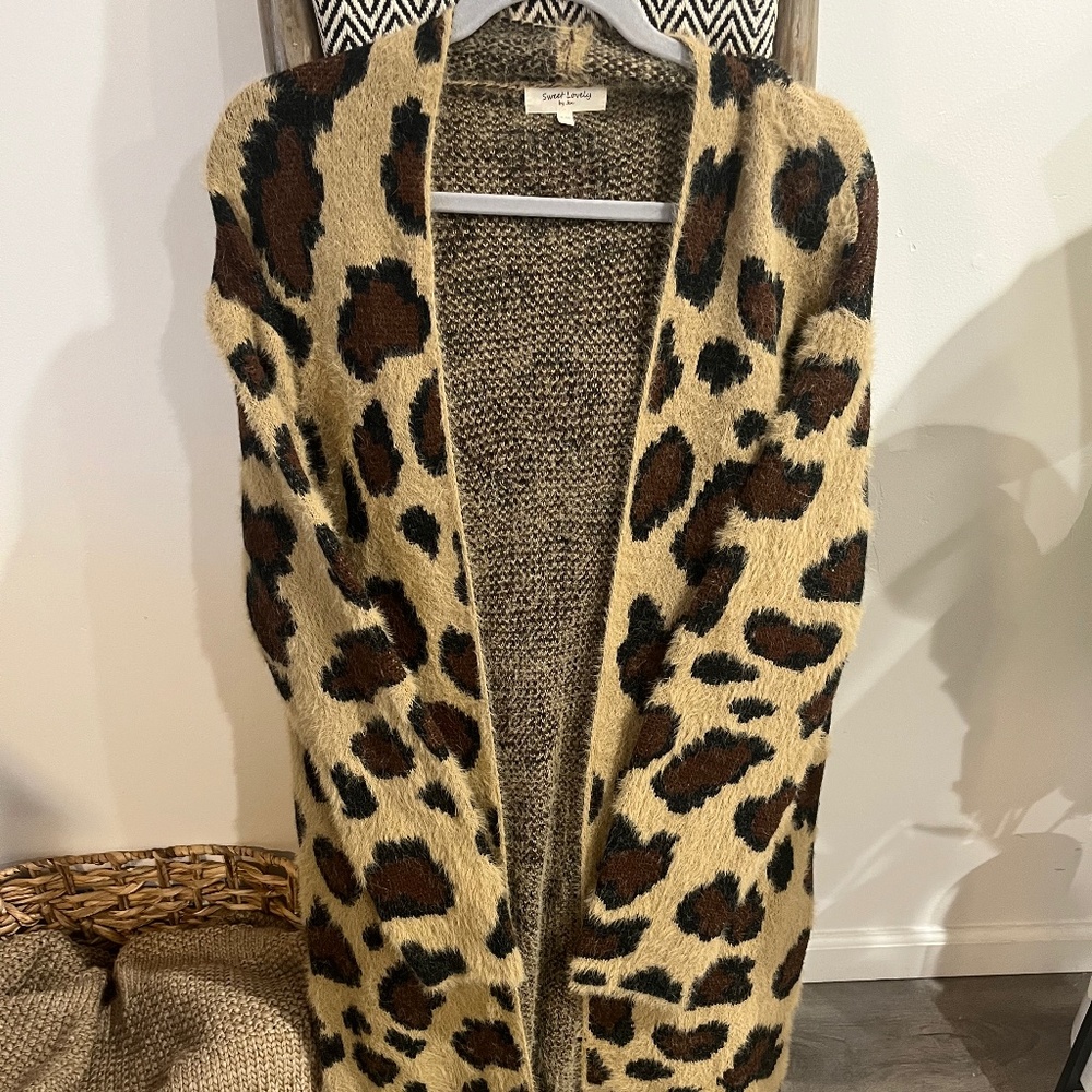 Leopard print knee length cardigan